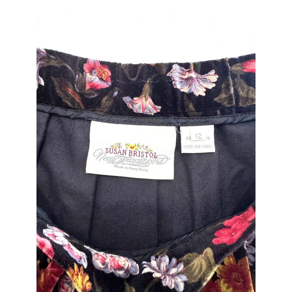 Susan Bristol velvet midi skirt VTG dark romantic floral cotton whimsy women 12 - Picture 4 of 7